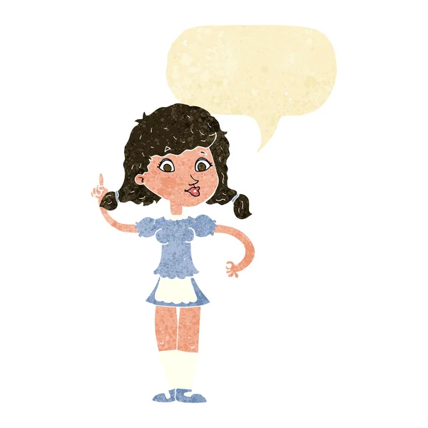 Karikatur hübsche Hausmädchen mit Sprechblase — Stockvektor