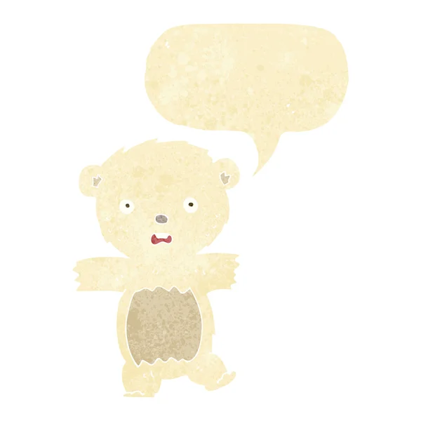 Cartoon shocked polar bear cub with speech bubble — Stock Vector