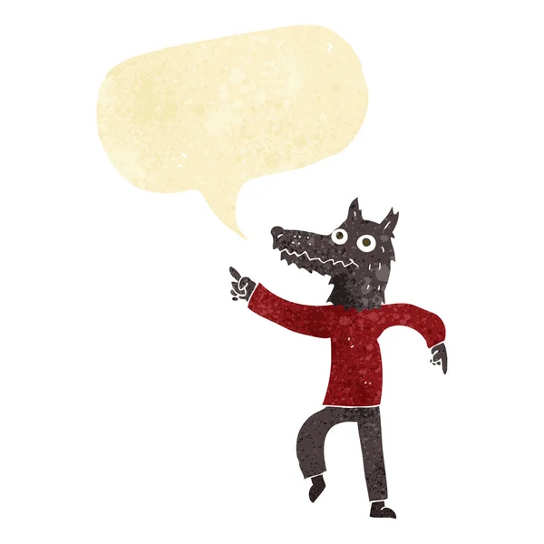 Cartoon wolf man met spraakbel — Stockvector