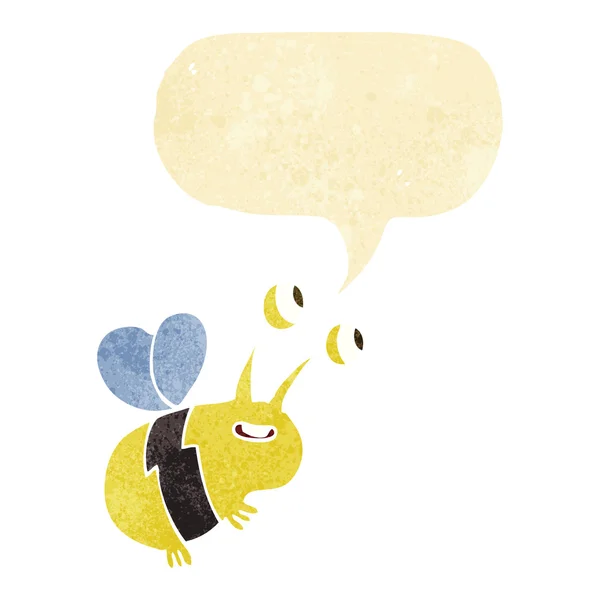 Dessin animé abeille heureuse avec bulle de parole — Image vectorielle