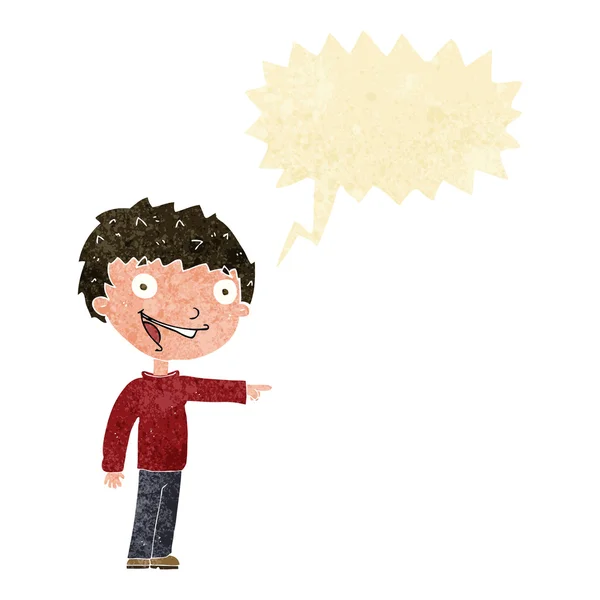 Cartoon happy boy laughing with speech bubble — Stock Vector