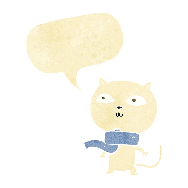 Dessin animé chat drôle portant écharpe avec bulle de parole — Image vectorielle