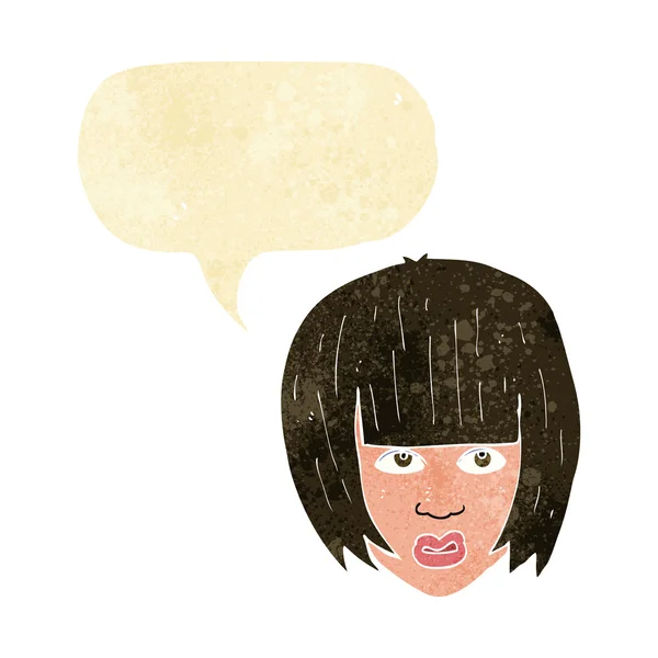 Cartone animato infastidito ragazza con grandi capelli con bolla discorso — Vettoriale Stock