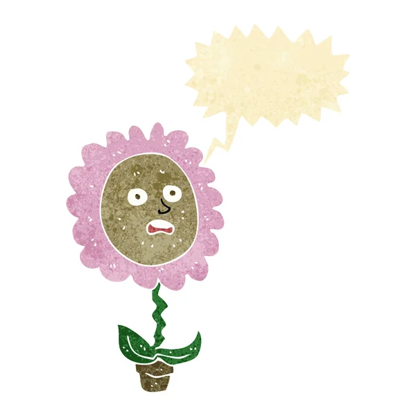 Cartoon bloem met gezicht met spraakbel — Stockvector