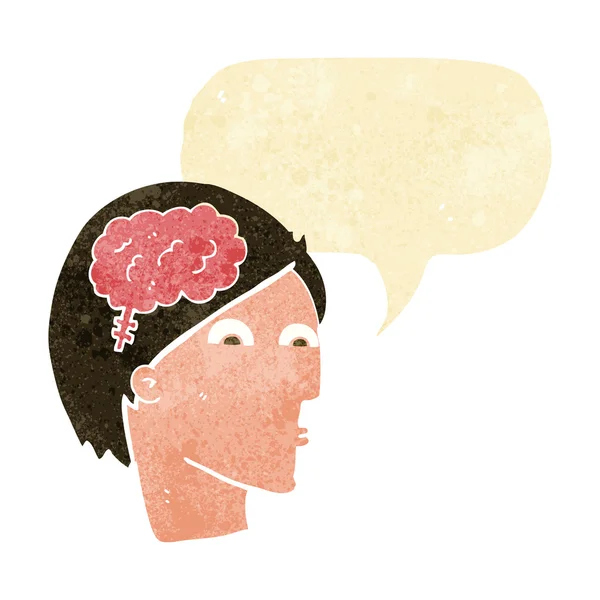 Kreslená hlava se symbolem mozku s bublinou řeči — Stockový vektor