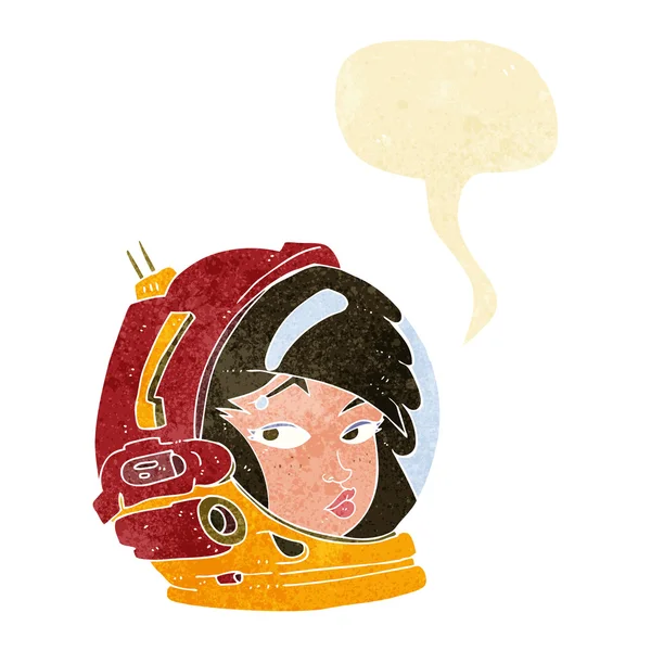 Kreslený ženský astronaut s řečovou bublinou — Stockový vektor