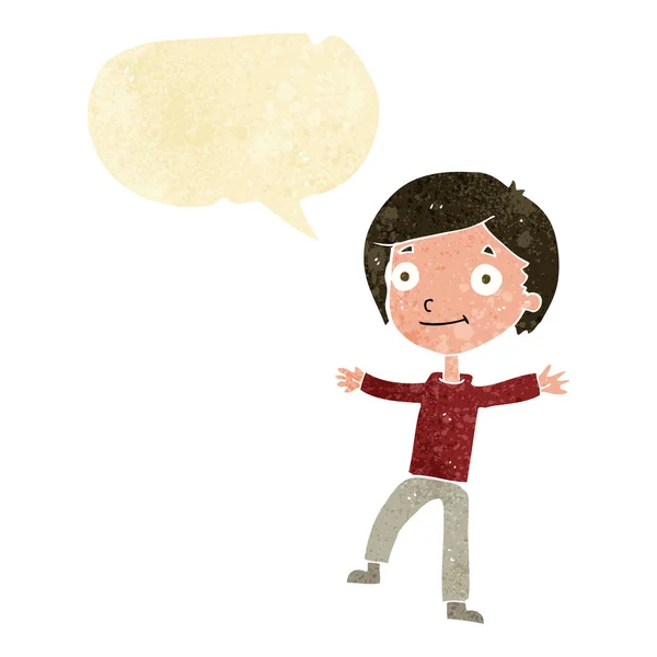 Cartoon opgewonden jongen met spraakbel — Stockvector