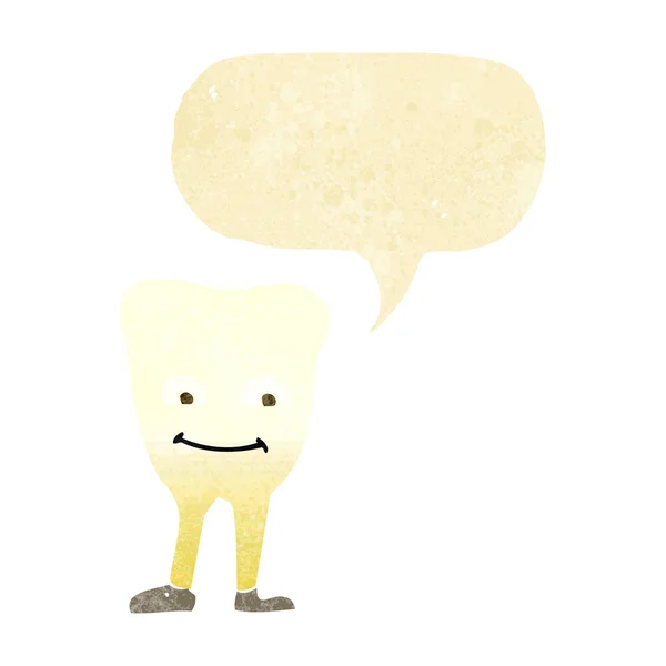 Cartoni animati dente ingiallimento con bolla vocale — Vettoriale Stock