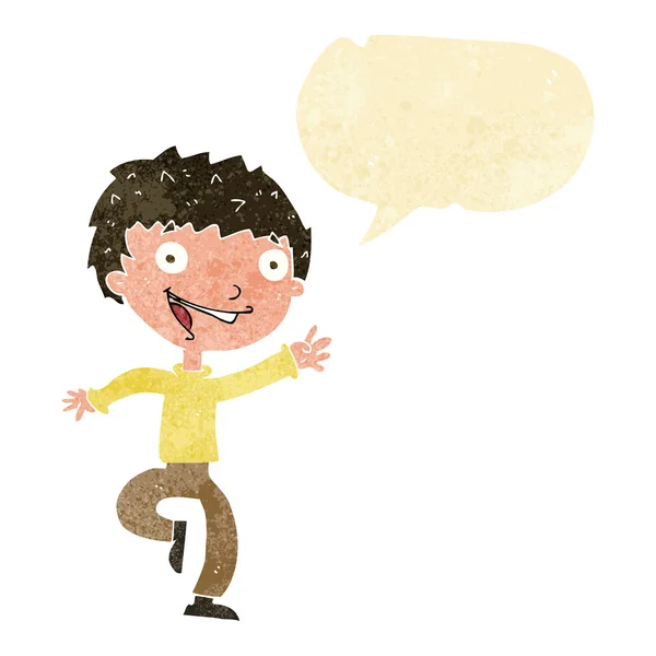 Cartoon excited boy with speech bubble — Stock Vector