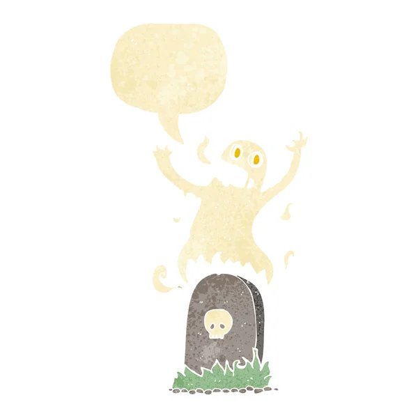 Tecknad spöke stiger från graven med tal bubbla — Stock vektor