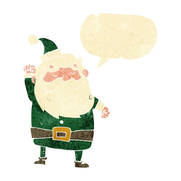 Cartoon santa claus ponsen lucht met spraakbel — Stockvector
