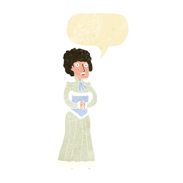 Desenho animado chocado mulher vitoriana com bolha de fala —  Vetores de Stock