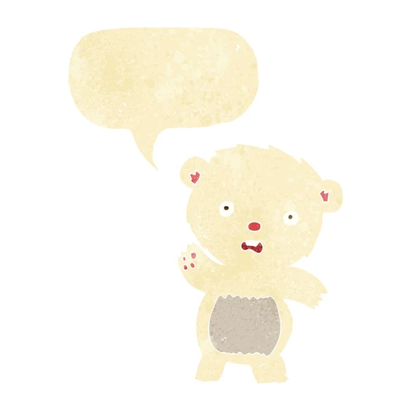 Desenho animado acenando filhote de urso polar com bolha de fala — Vetor de Stock