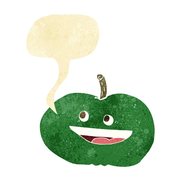 Cartoon gelukkig appel met tekstballon — Stockvector