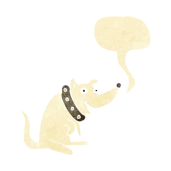 Cartoon gelukkig hond in grote kraag met spraak zeepbel — Stockvector