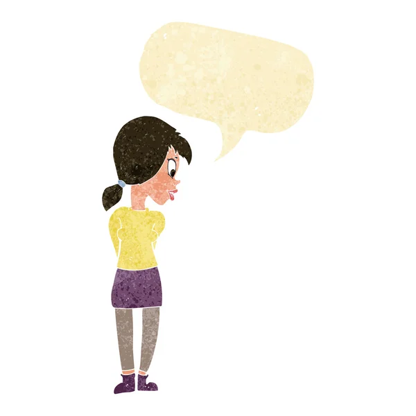Cartoon mooi meisje met spraak zeepbel — Stockvector