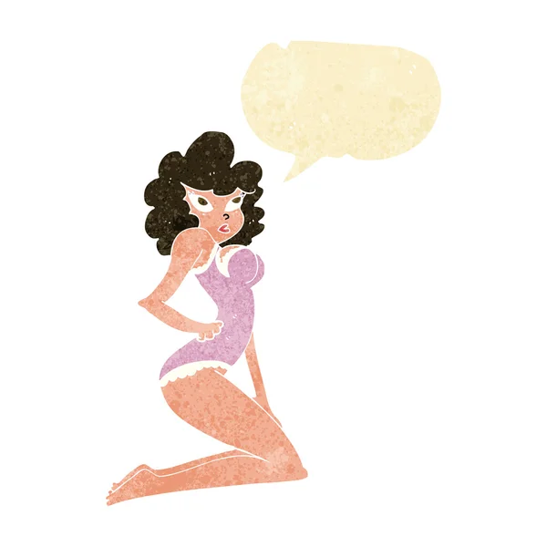 Dibujos animados pin-up mujer con burbuja del habla — Vector de stock