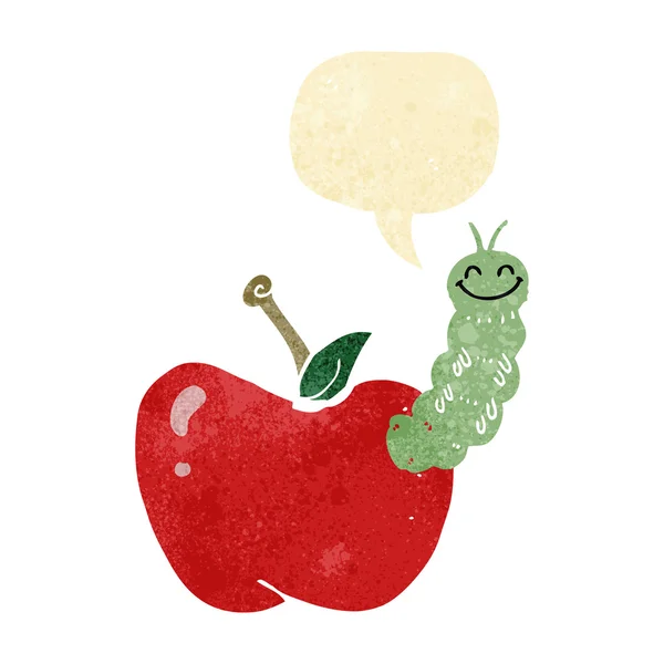 Cartoon bug eten appel met spraakbel — Stockvector