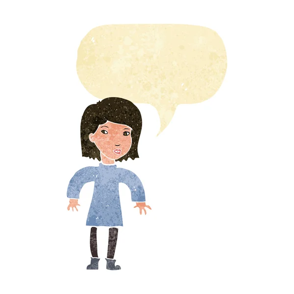 Karikatür dikkat kadın konuşma balonu ile — Stok Vektör