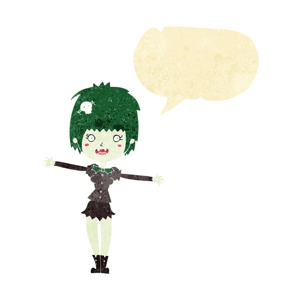 Cartoon gelukkig vampier meisje met spraak zeepbel — Stockvector