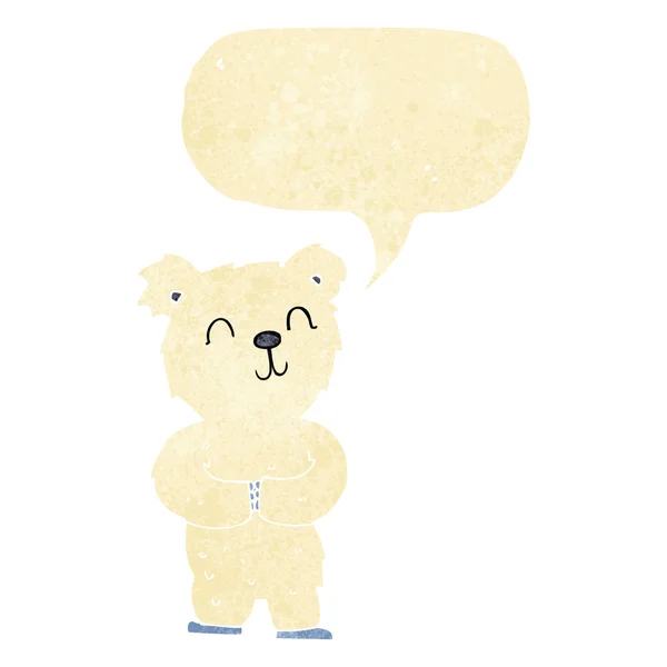 Cartoon happy little polar bear with speech bubble — Stock Vector