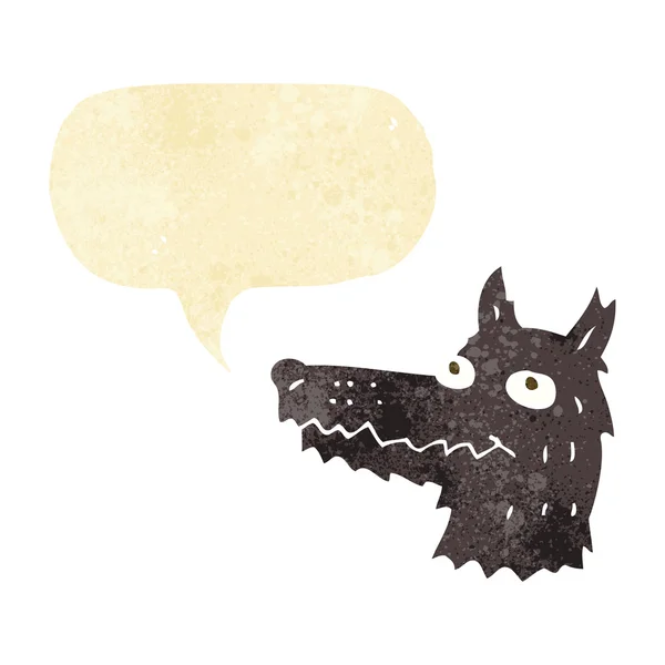 Cabeça de lobo dos desenhos animados com bolha de fala — Vetor de Stock