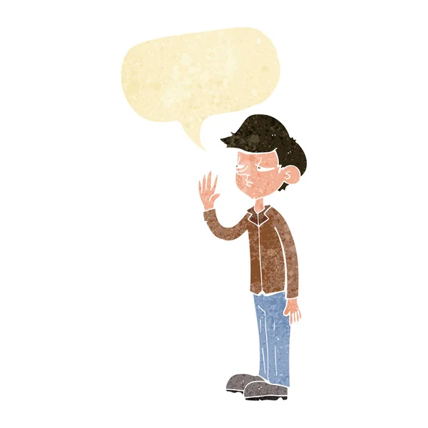 Cartoon arrogant boy with speech bubble — Stock Vector