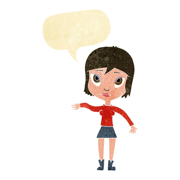 Mujer de dibujos animados agitando la mano con la burbuja del habla — Archivo Imágenes Vectoriales