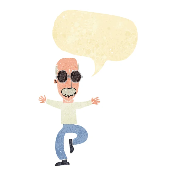 Hombre viejo de dibujos animados con gafas grandes con burbuja de habla — Vector de stock