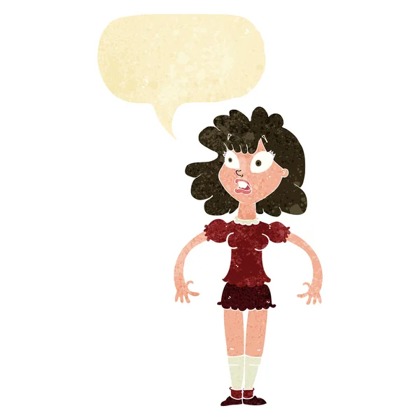 Dibujos animados chica bonita con expresión impactada con la burbuja del habla — Archivo Imágenes Vectoriales