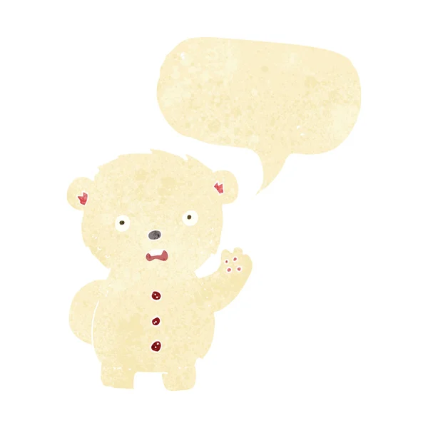 Cartoon unhappy polar teddy bear with speech bubble — Stock Vector