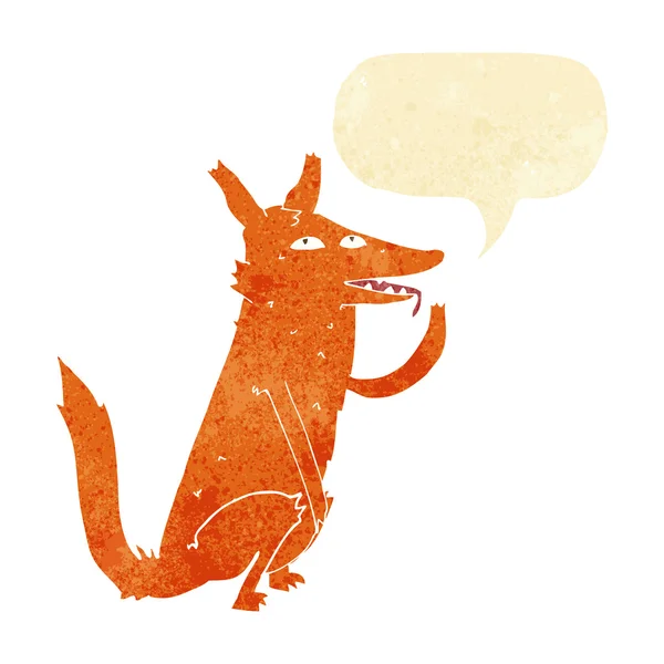 Cartoon fox licking paw with speech bubble — Stock Vector