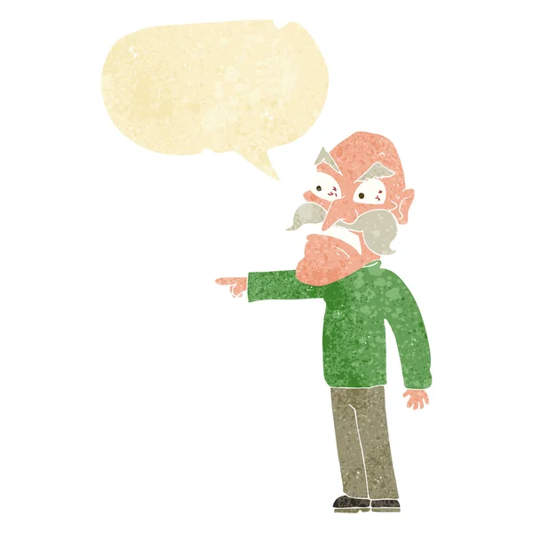 Cartoon furious old man with speech bubble — Stock Vector