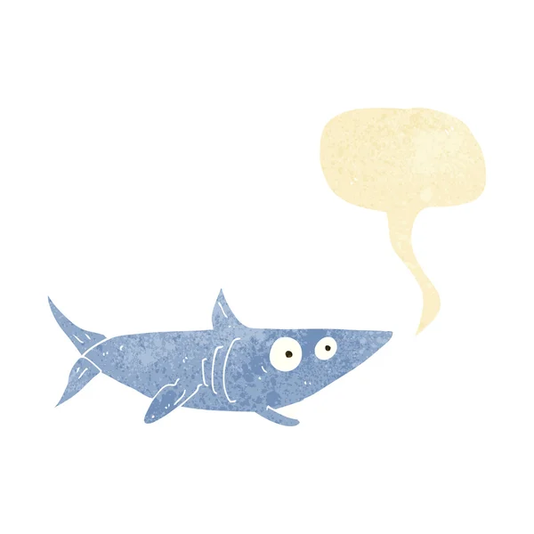 Dessin animé requin heureux avec bulle de parole — Image vectorielle