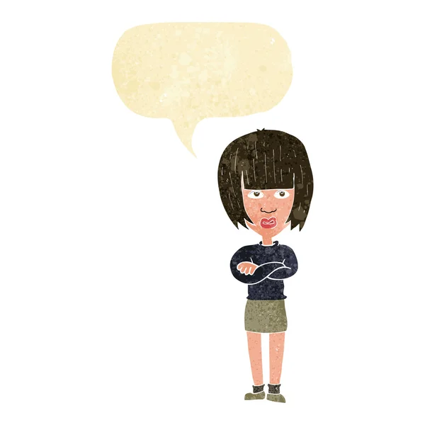 Cartoon annoyed woman with speech bubble — Stock Vector