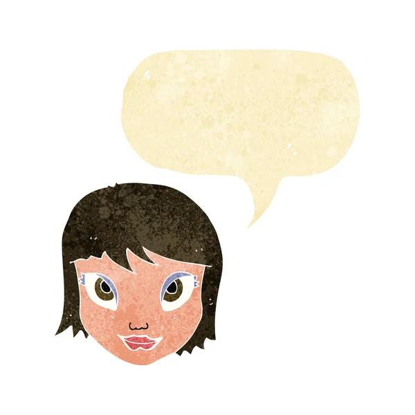 Cartoon female face with speech bubble — Stock Vector