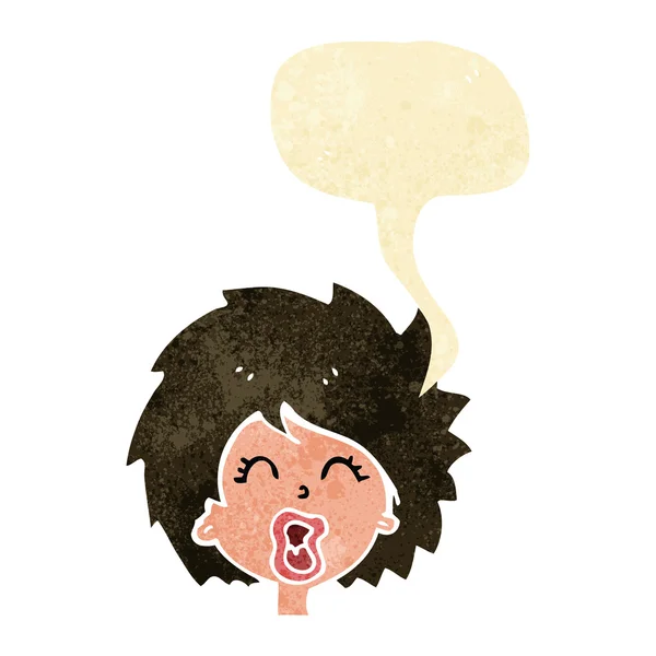 Mujer de dibujos animados gritando con burbuja del habla — Vector de stock