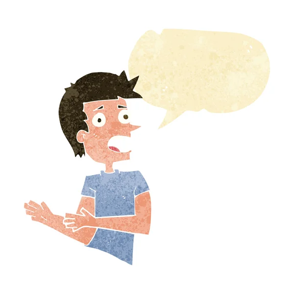 Cartoon stressed man with speech bubble — Stock Vector