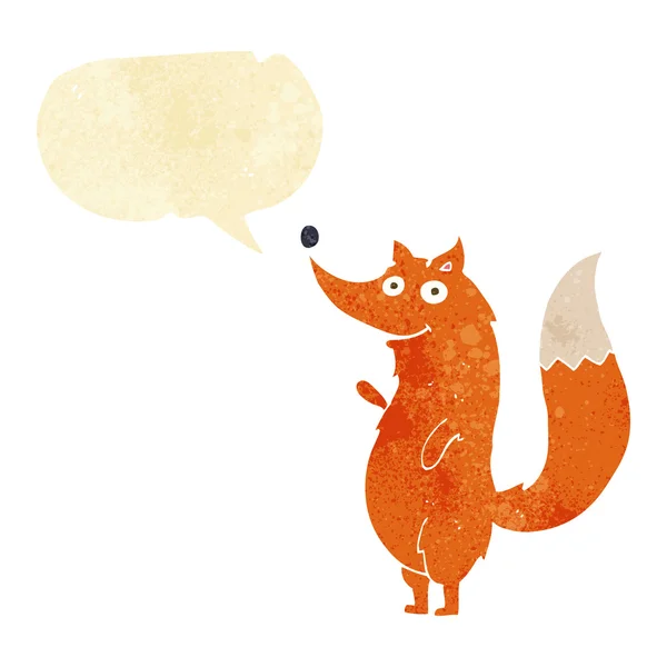 Cartoon waving fox with speech bubble — Stock Vector