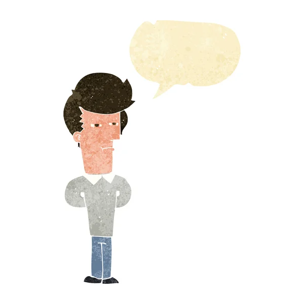 Cartone animato jaded uomo con bolla discorso — Vettoriale Stock