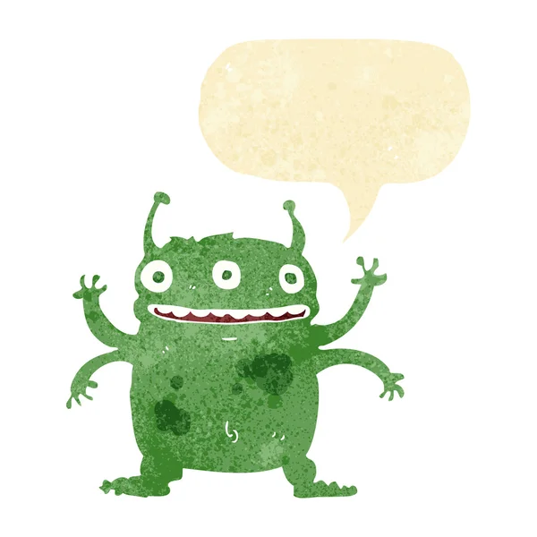 Cartoon alien monster with speech bubble — Stock Vector