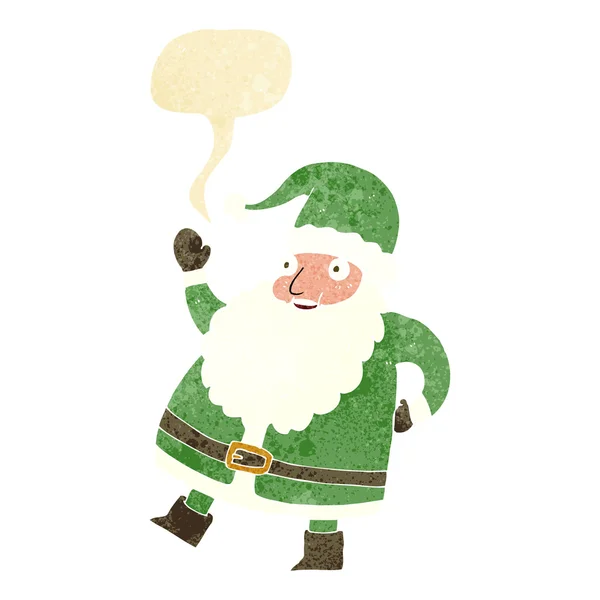 Смешно размахивая карикатурой Санта Клауса с речевым пузырём — стоковый вектор