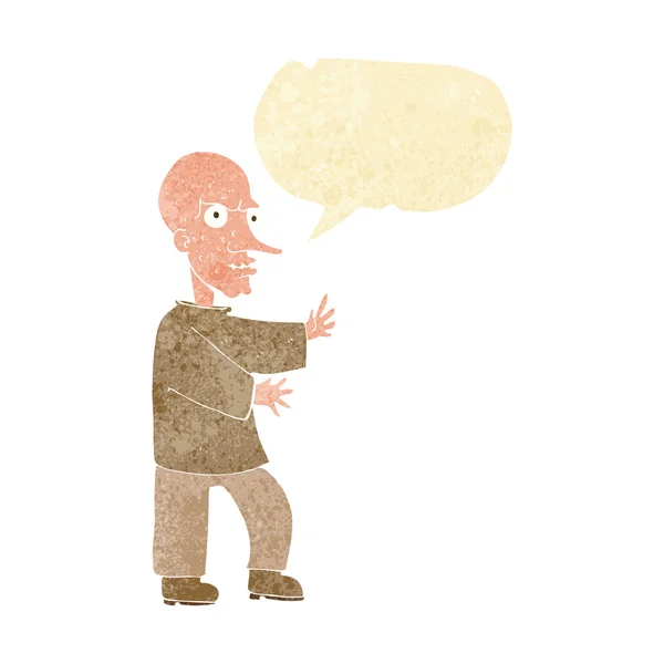 Cartoon mean looking man with speech bubble — Stock Vector