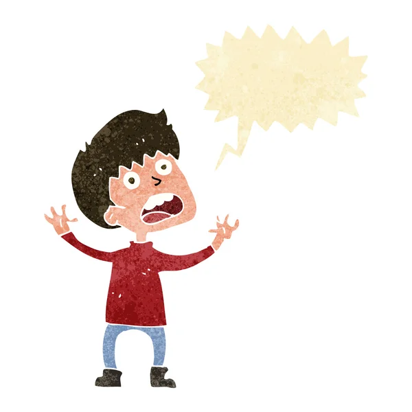 Cartoon stressed boy with speech bubble — Stock Vector