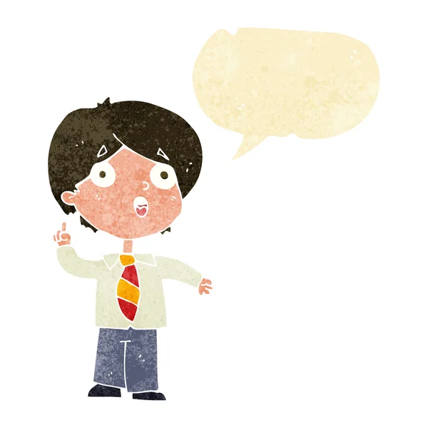 Cartoon schoolboy answering question with speech bubble — Stock Vector