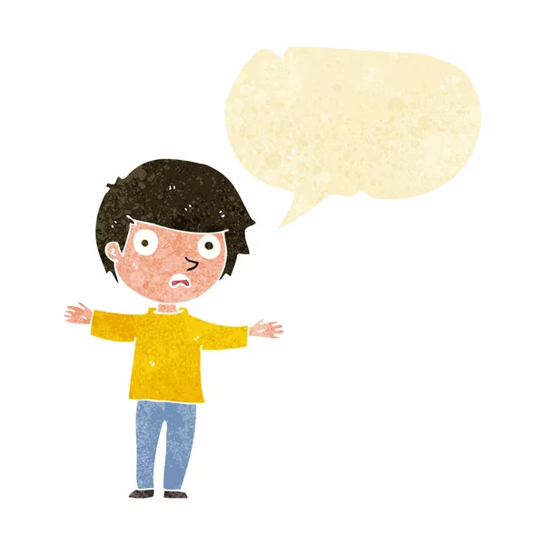 Çizgi film endişeli çocuk konuşma baloncuğu ile — Stok Vektör