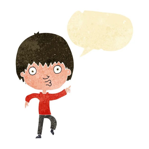 Мультфильм впечатлен мальчик указывая с пузырьком речи — стоковый вектор