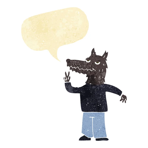 Kreslený šťastný vlk muž s bublinou řeči — Stockový vektor