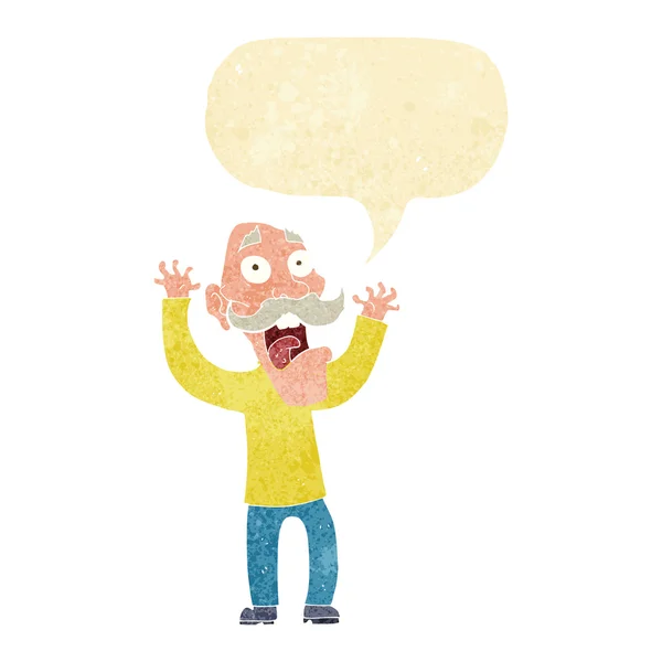 Cartoon old man getting a fright with speech bubble — Stock Vector