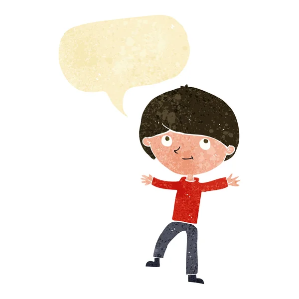 Karikatur aufgeregter Junge mit Sprechblase — Stockvektor
